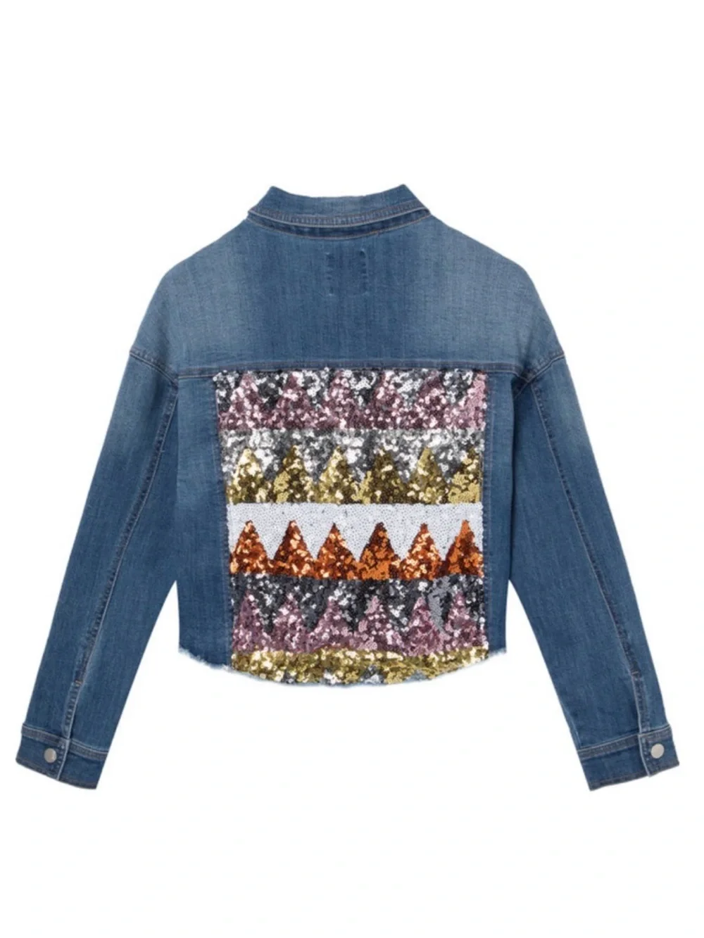 Truce Cropped Denim Jacket with Sequin Back size M - Picture 2 of 6